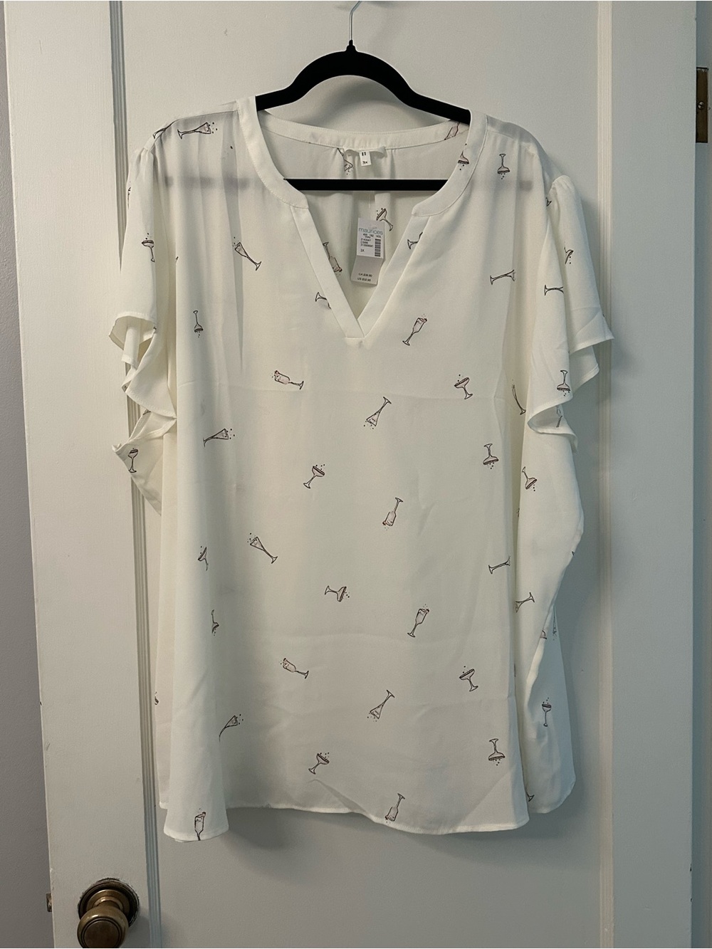 Maurices Cream V-Neck Blouse with Delicate Martini Print